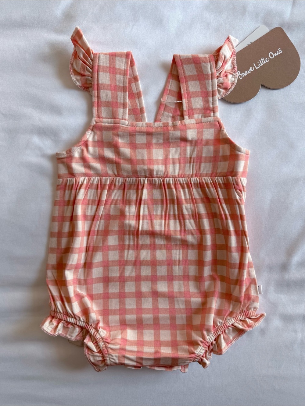 Brave Little Ones Coral Gingham Check Ruffle flutter sleeve Romper 3-6M